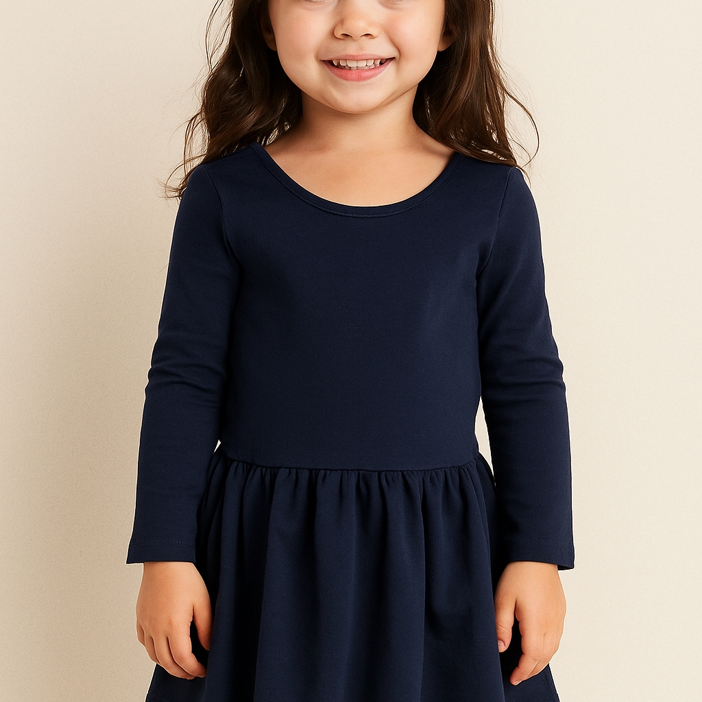 M7) Girls Navy Blue Long Sleeve Peplum Dress Size 4t